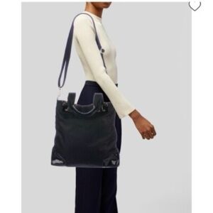 (X3) TORY BURCH NICO bag in black nylon and patent leather, large